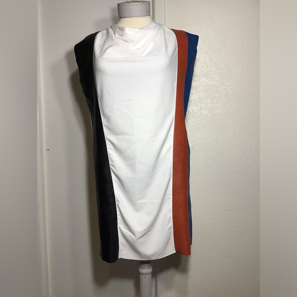 Zara Straight Mini Dress Color Block With Black, Blue And Orange  Stripes. Sz L